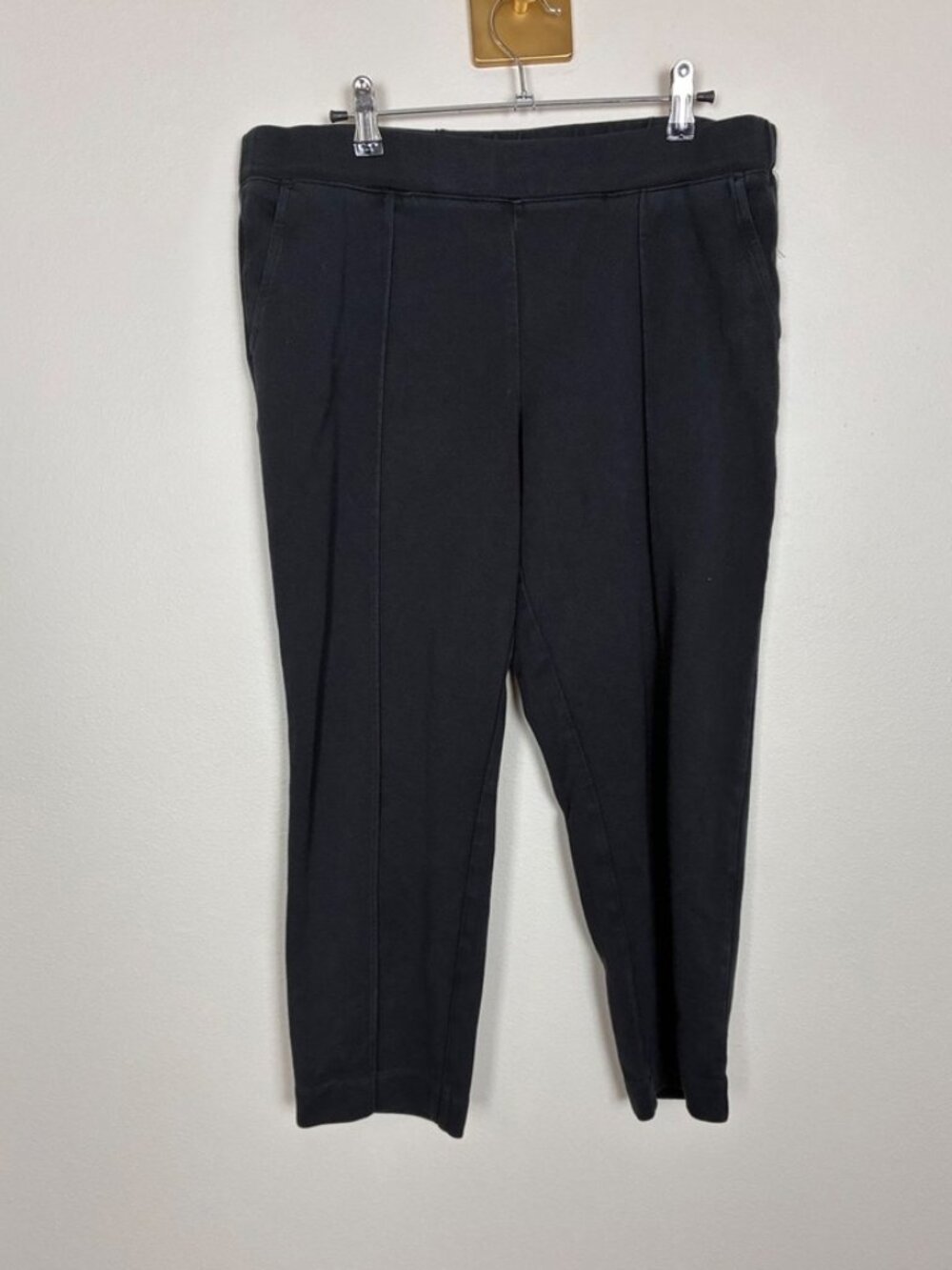 Black Pintuck Seam Ponte Knit Pull On Pants Petite